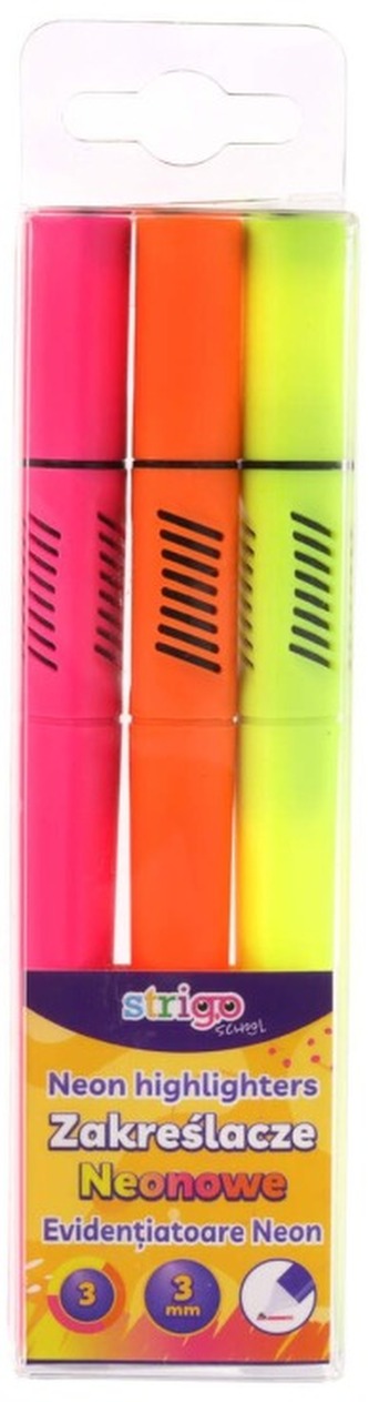 Zakreślacze trójkątne neonowe 3szt., Strigo