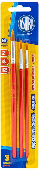 Zestaw pędzli nylon 3 szt. rozmiary 2/6/12,  Astra
