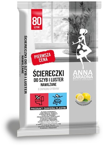 Ściereczki nawilżane do szyb zapach cytryny 80 szt., Stella