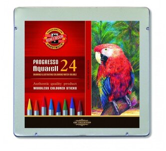 Kredki Progresso aquarel 24-kol. Pudełko metalowe, Koh-I-Noor