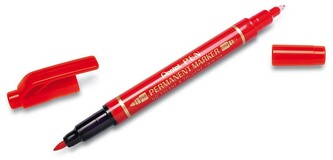 Marker dwustronny permanentny do CD/DVD czerwony. N75W-BE, Pentel