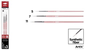Pędzle syntetyczne zestaw 3szt.: okrągłe nr 5, 7, 11 PP399-02, Main Paper