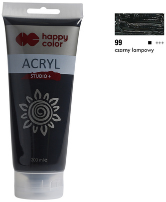 Farba akrylowa Studio 200ml, czarny lampowy, Happy Color