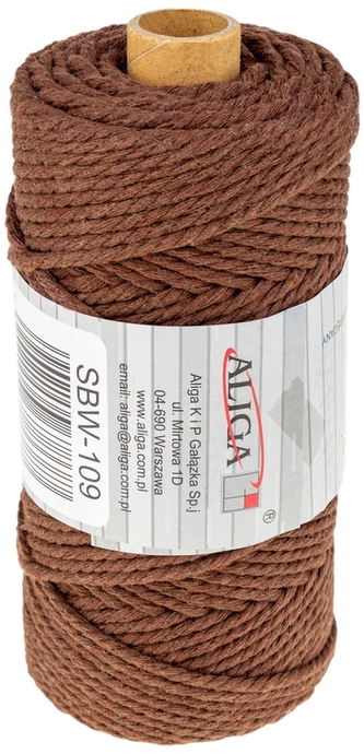 Sznurek bawełniany 3mm x 100m c.brązowy SBW-109,splot 21 nitek, Aliga