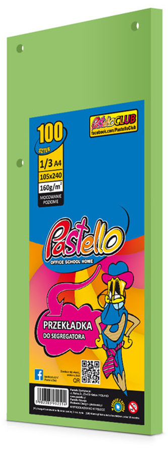Przekładki 1/3 A4 100k zielony jasny, Pastello