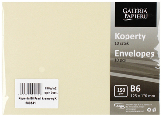 Koperta B6 Pearl kremowy K., 150g/m2, op. 10szt., Galeria Papieru