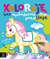 Z konikiem. Koloruję bez wychodzenia poza linię. Brokatowy obrys