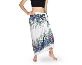 Sarong - Pareo TANKA, bílý, modré květy