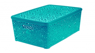 Mega Plast, Košík MONAKO XL s víkem, 14,5 x 40,3 x 27 cm, tyrkysový