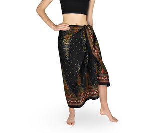 Sarong - Pareo KUJAKU, paví pera, černá