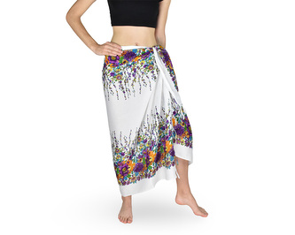 Sarong - Pareo TANKA, bílý, fialové květy