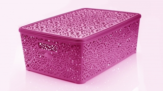 Mega Plast, Košík MONAKO XL s víkem, 14,5 x 40,3 x 27 cm, růžový