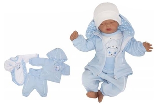 Z&Z 3-dílná tepláková soupravička, mikinka, tepláčky, bodýčko, Zajíček - modrý; 56 (1-2m)