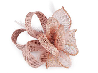 Fascinátor / brož květ s peřím - 1 ks - 2 pudrová