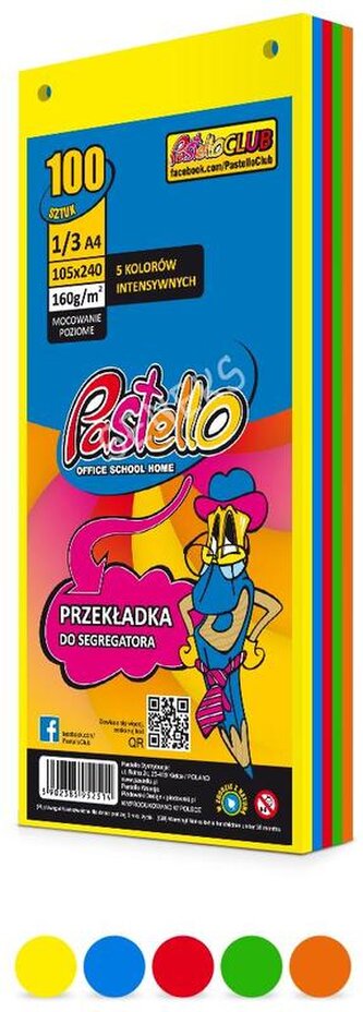 Przekładki 1/3 A4 100k miks 5 kol intens, Pastello
