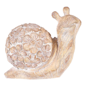 Šnek - polyresin, menší, vzor květin, imitace dřeva