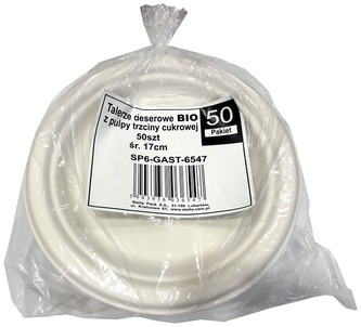 Talerze BIO deserowe z pulpy trzciny cukrowej 17,5 cmop. 50 szt., Stella