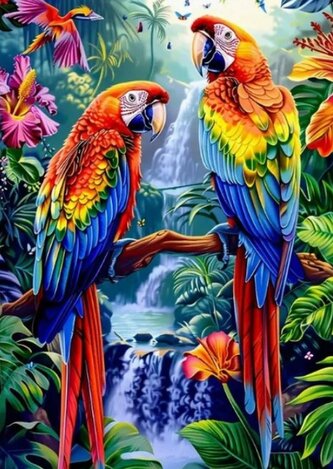 NORIMPEX Diamantové malování Papoušci u vodopádu 30x40cm