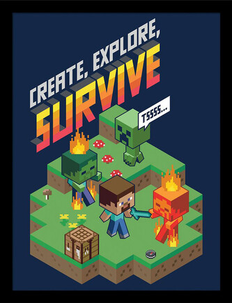 Obraz na zeď - Minecraft - Create, Explore, Survive, 34.3 x 44.5 cm