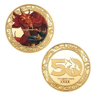 Sběratelská mince Dungeons & Dragons k 50. výročí - Pozlacená mince s potiskem