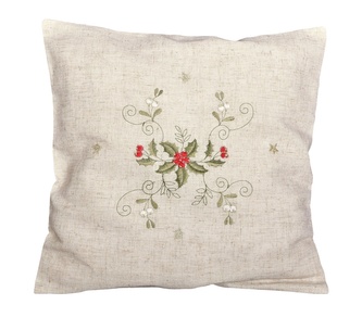 Návlek na polštář, Vánoční cesmína na režném, béžový, 40 x 40 cm