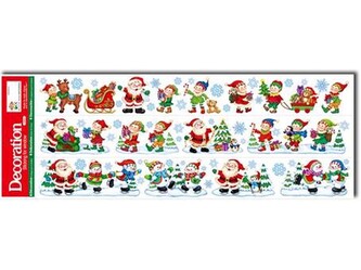 Okenní fólie 210x595mm, Santa, sněhuláci, skřítci, barevná