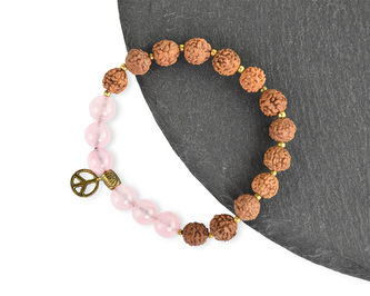 Náramek Japa Mala Rudraksha Peace - světlé růžové korálky