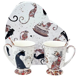 HOME ELEMENTS Sada dvou šálků 280 ml se lžičkami, Kočky