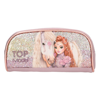 Jednoduchý penál na zip Top Model, Růžový s flitry, Lexy s koněm