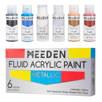 Sada tekutých akrylových barev Meeden Fluid 6x60ml metalické