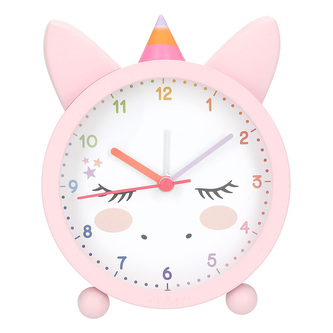 Stolní budík Ylvi, Růžový, ve tvaru jednorožce, s nočním světlem