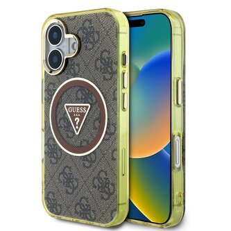Guess IML 4G Glitter and Triangle Logo MagSafe Zadní Kryt pro iPhone 16 Brown Guess IML 4G Glitter and Triangle Logo MagSafe Zadní Kryt pro iPhone 16 Brown