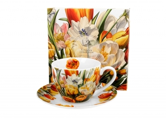 Porcelánový hrnek s podšálkem - tulipány, 250 ml