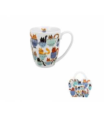 Porcelánový hrnek v košíku - kocouři v hrnku, 350ml