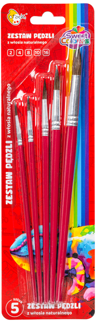 Zestaw pędzli 5 sztuk z włosia naturalnego nr: 2,4,8,10,16, Otocki
