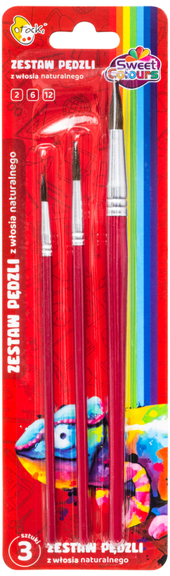 Zestaw pędzli 3 sztuki z włosia naturalnego nr: 2,6,12, Otocki