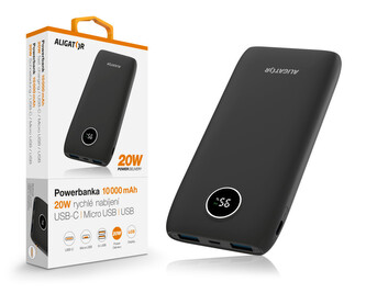 Powerbanka ALIGATOR Power Delivery 20W, rychlé nabíjení, 10 000 mAh, černá