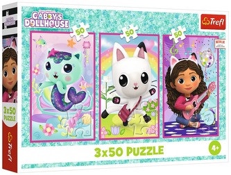 Puzzle 3x50-el. Poznaj Gabby i koty / Universal Gabby"s Dollhouse, Trefl