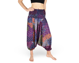 Harémové kalhoty aladin NATSU, multicolor patchwork, růžová, bez šňůrky, tmavý pas