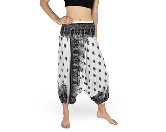 Harémové kalhoty aladin NATSU, folklor, bílo-hnědá, bez šňůrky, bílý pruh v pase