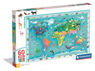 Puzzle 60 elementów. MAXI Super kolor.  Wildlife Map