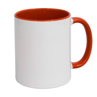 Hrnek pro potisk-300 ml bílý, červené ucho,uvnitř