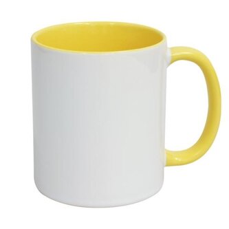 Hrnek pro potisk-300 ml bílý, žluté ucho,uvnitř