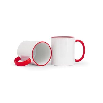 Hrnek pro potisk-330 ml,bílý, červený lem a ouško