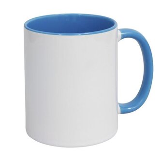 Hrnek pro potisk-300 ml bílý, sv.modré ucho,uvnitř