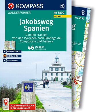 KOMPASS Wanderführer Jakobsweg Spanien, Camino Francés. Von den Pyrenäen nach Santiago de Compostela und Fisterra, 46 Etappen mi