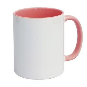 Hrnek pro potisk - 300 ml bílý, růžové ucho,uvnitř