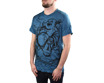 Tričko pánské krátký rukáv, SURE, Happy Budha, petrolejová M