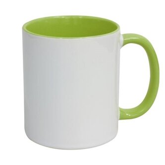 Hrnek pro potisk-300 ml bílý, sv.zele. ucho,uvnitř