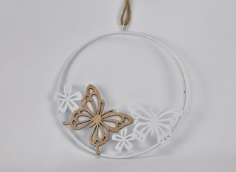 Kulatá kovová dekorace s motýlem 18 cm